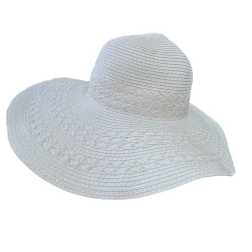 Falls Creek White Beach Hat Wide‎ Brim Pool Vacation Travel Cruise Braided BOHO - Picture 10 of 12